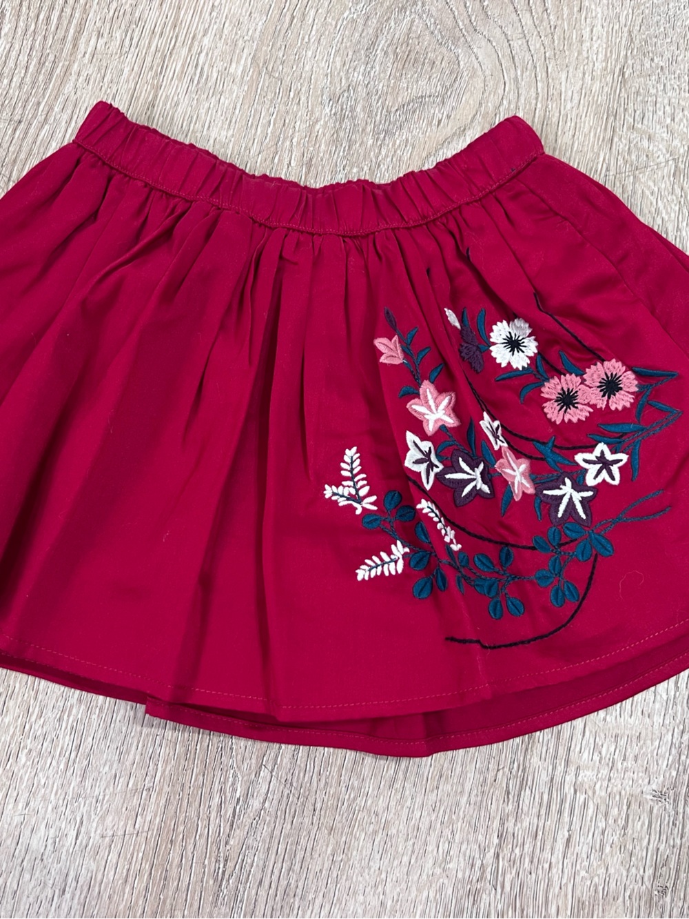 Tea Collection Burgundy Skirt with Floral Embroidery